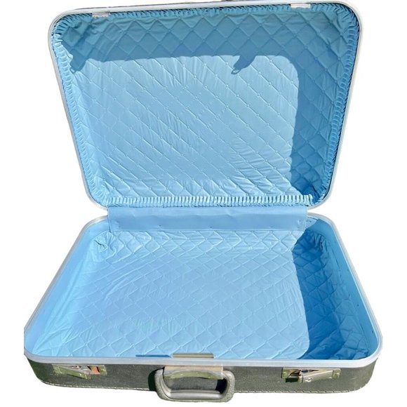 Vintage Hard Shell Nesting Suitcases Gray with Blue Set of 2 - Picture 3 of 12